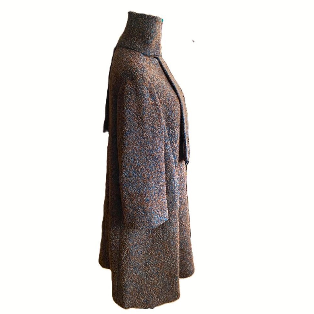 Lovely vintage 50-60s union label bouclé swing coat in turquoise tan with scarf - Picture 2 of 16